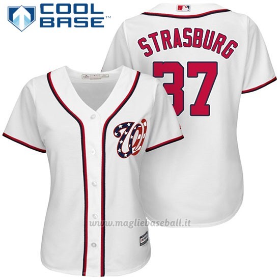 Maglia Baseball Donna Washington Nationals 37 Stephen Strasburg Bianco2017 Cool Base
